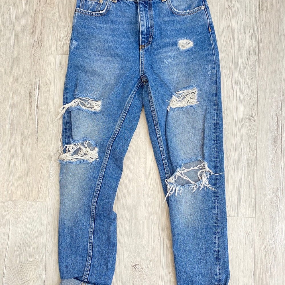 Zara Basic High Waist Distressed Denim - image 4